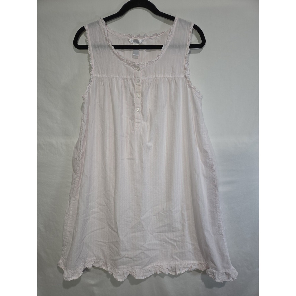 Adonna Sleeveless LRG Nightgown Pink Striped Short 100% Cotton Feminine Cottage